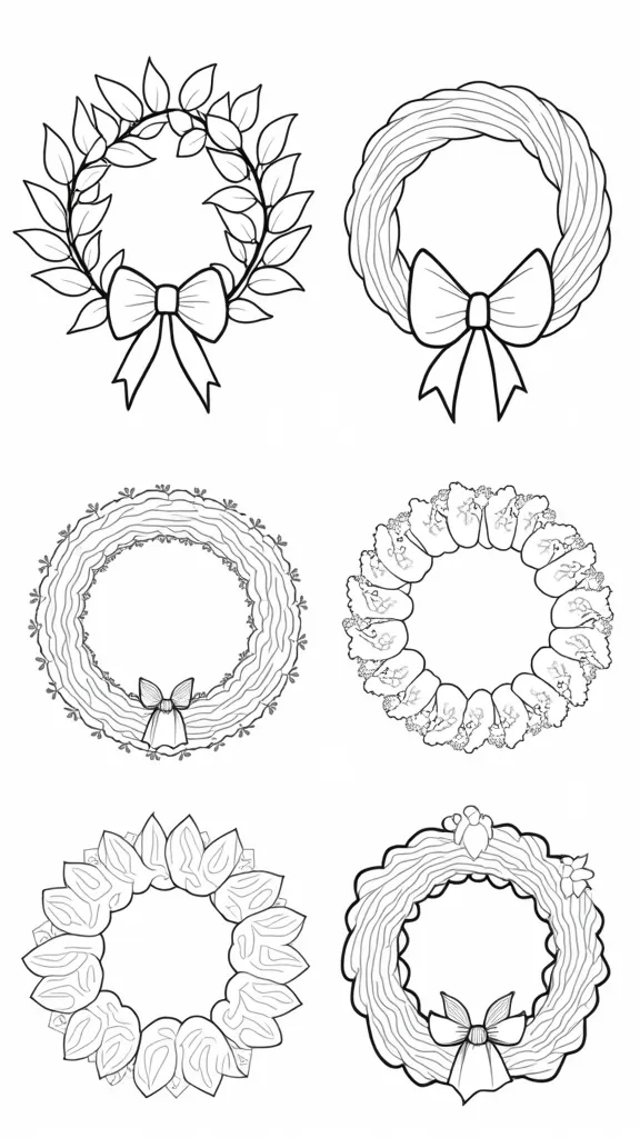 Lindas páginas para colorear de la corona navideña